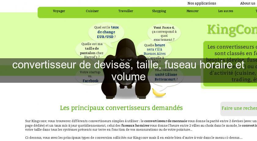 convertisseur de devises, taille, fuseau horaire et volume