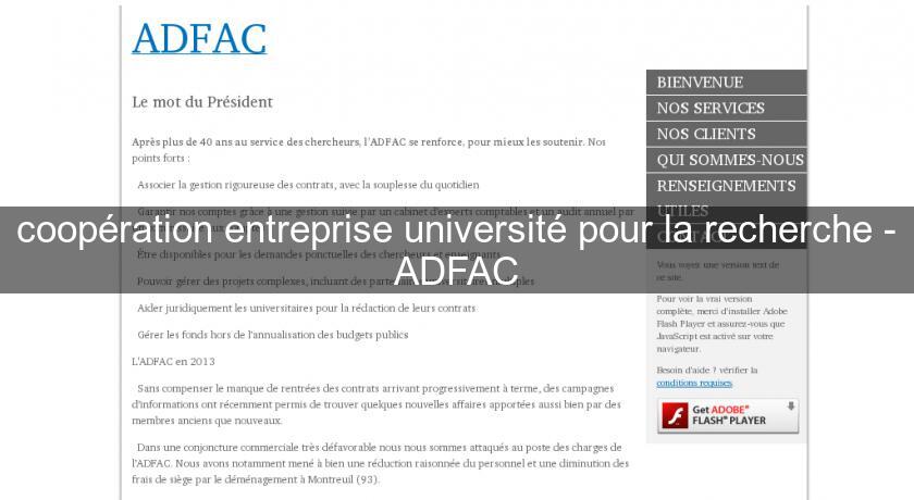 coopération entreprise université pour la recherche - ADFAC coopération entreprise université pour la recherche - ADFAC