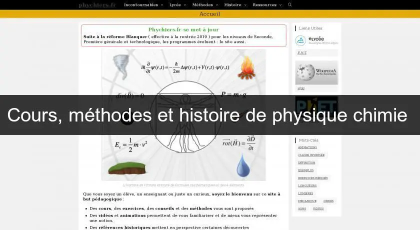 Cours, méthodes et histoire de physique chimie 