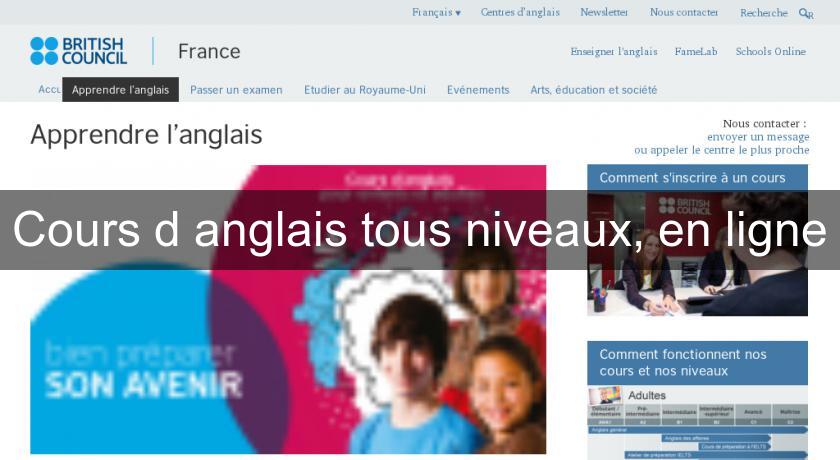 Cours d'anglais tous niveaux, en ligne Cours d'anglais tous niveaux, en ligne