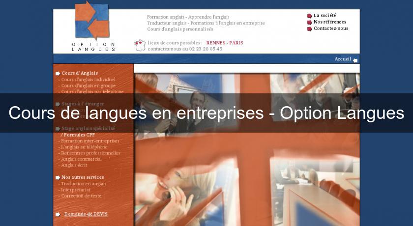 Cours de langues en entreprises - Option Langues Cours de langues en entreprises - Option Langues