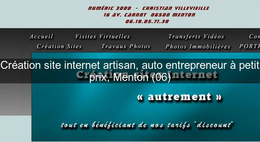 Création site internet artisan, auto entrepreneur à petit prix, Menton (06)