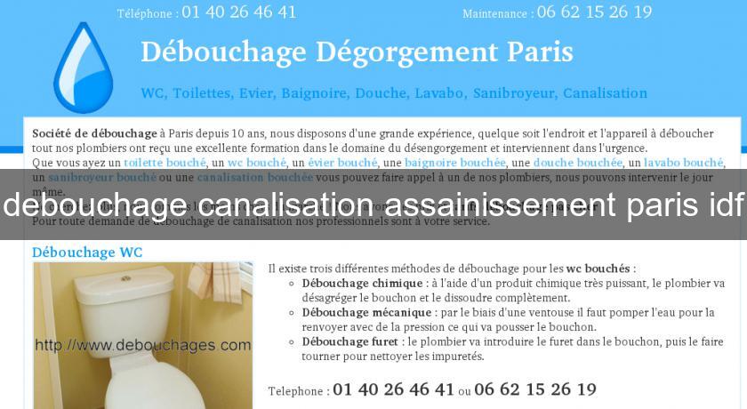 debouchage canalisation assainissement paris idf