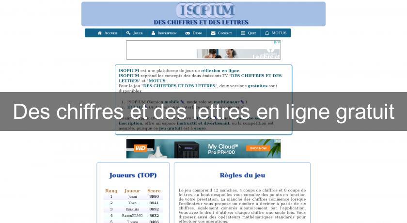 Des chiffres et des lettres en ligne gratuit