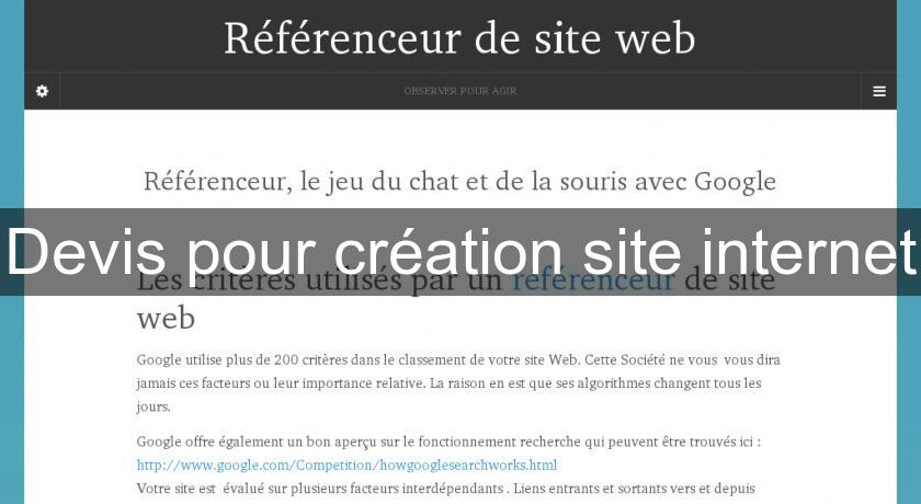 Devis pour création site internet Devis pour création site internet