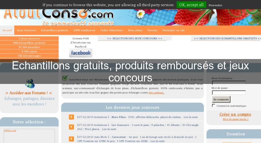 Echantillons gratuits, produits remboursés et jeux concours Echantillons gratuits, produits remboursés et jeux concours