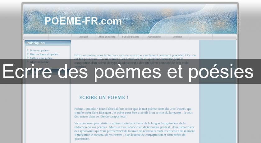Ecrire des poèmes et poésies Ecrire des poèmes et poésies