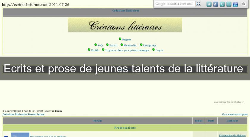 Ecrits et prose de jeunes talents de la littérature Ecrits et prose de jeunes talents de la littérature