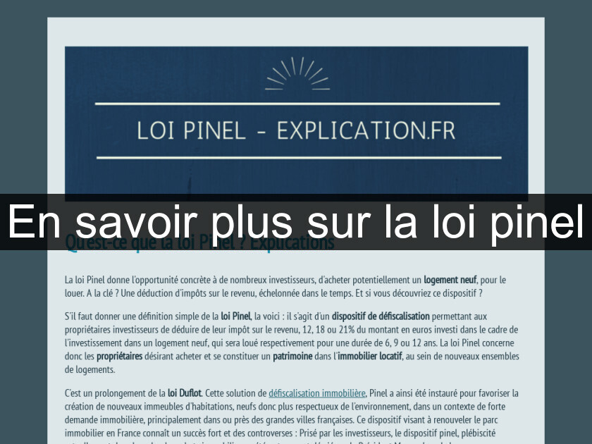 En savoir plus sur la loi pinel En savoir plus sur la loi pinel
