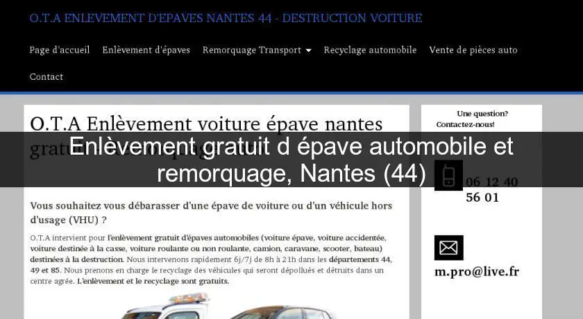 Enlèvement gratuit d'épave automobile et remorquage, Nantes (44)