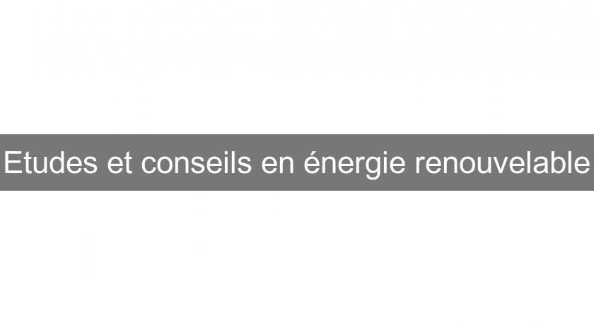 Etudes et conseils en énergie renouvelable Etudes et conseils en énergie renouvelable