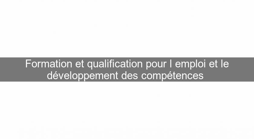 Formation et qualification pour l'emploi et le développement des compétences Formation et qualification pour l'emploi et le développement des compétences
