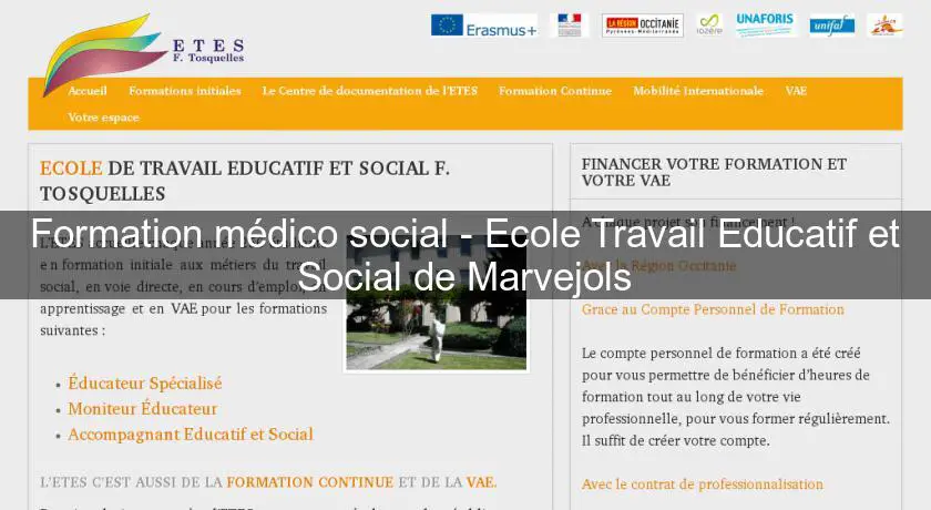 Formation médico social - Ecole Travail Educatif et Social de Marvejols