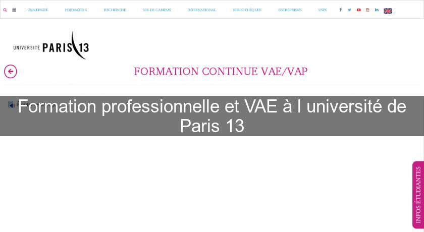 Formation professionnelle et VAE à l'université de Paris 13 Formation professionnelle et VAE à l'université de Paris 13