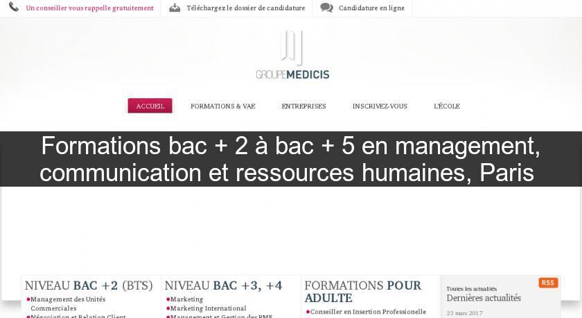 Formations bac + 2 à bac + 5 en management, communication et ressources humaines, Paris 