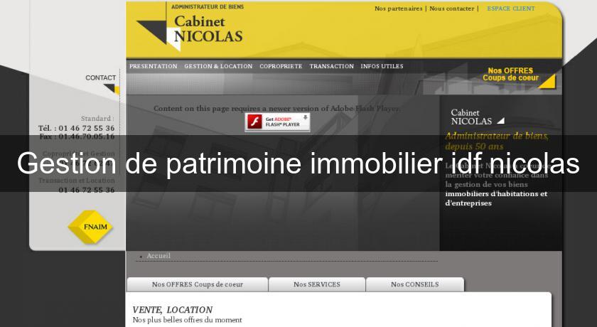 Gestion de patrimoine immobilier idf nicolas