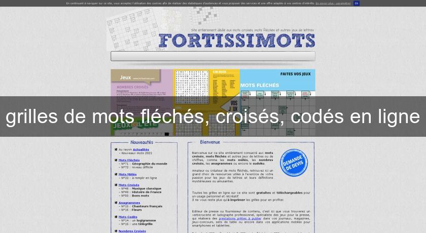 grilles de mots fléchés, croisés, codés en ligne