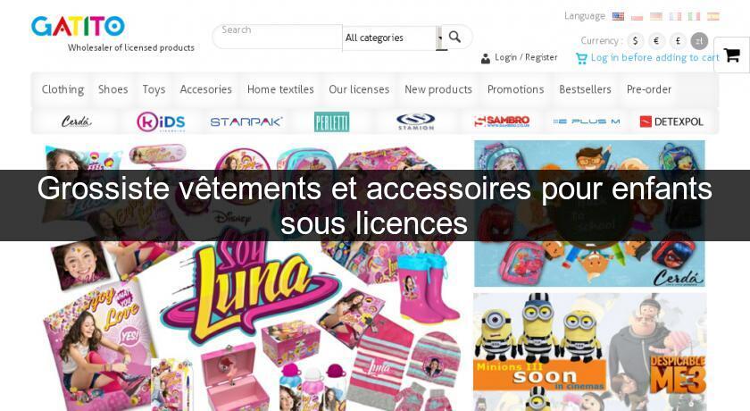 Grossiste vêtements et accessoires pour enfants sous licences