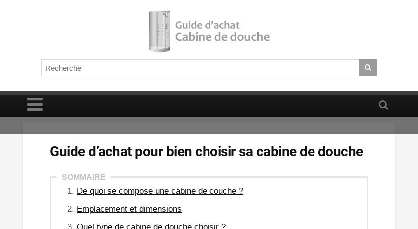 Guide d’achat Cabine de douche Guide d’achat Cabine de douche