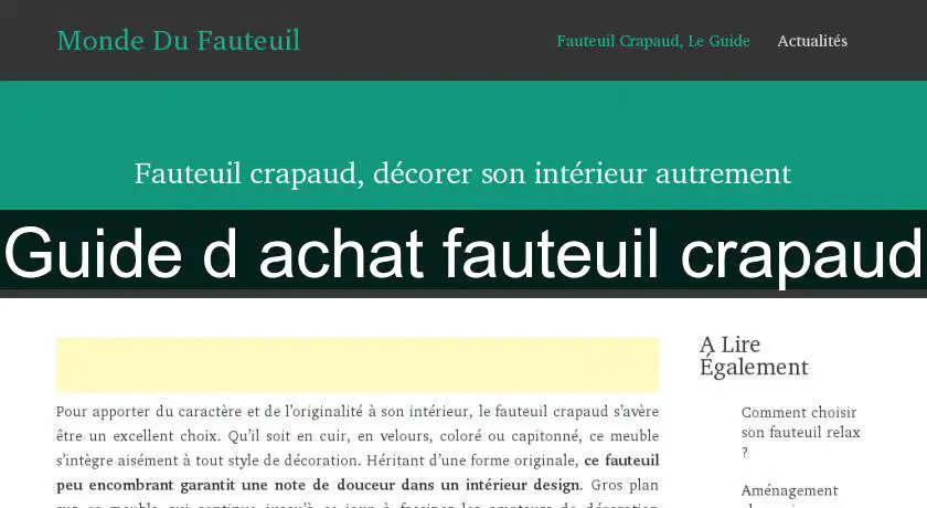 Guide d'achat fauteuil crapaud