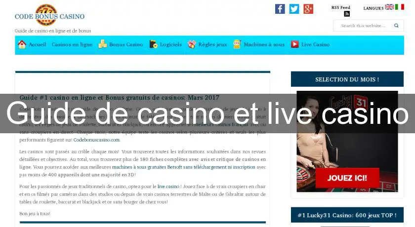 Guide de casino et live casino