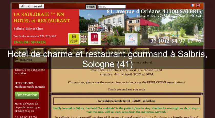 Hotel de charme et restaurant gourmand à Salbris, Sologne (41)
