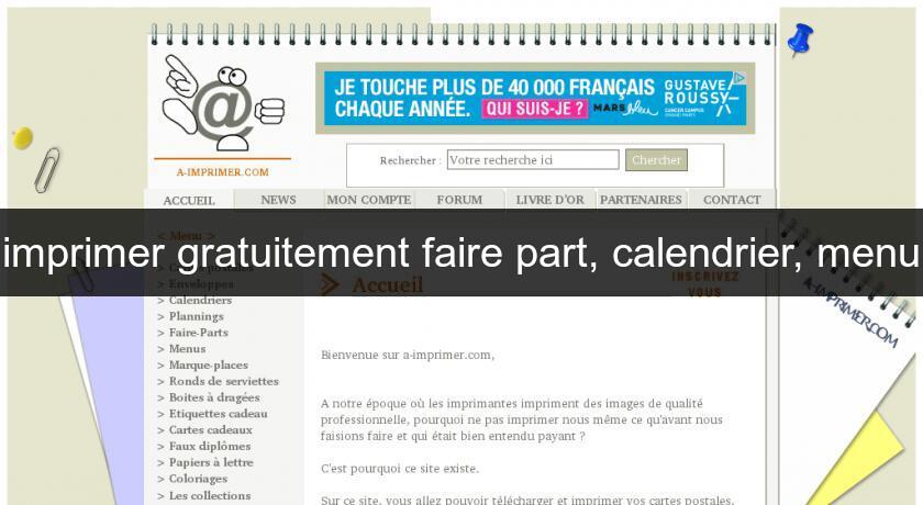 imprimer gratuitement faire part, calendrier, menu