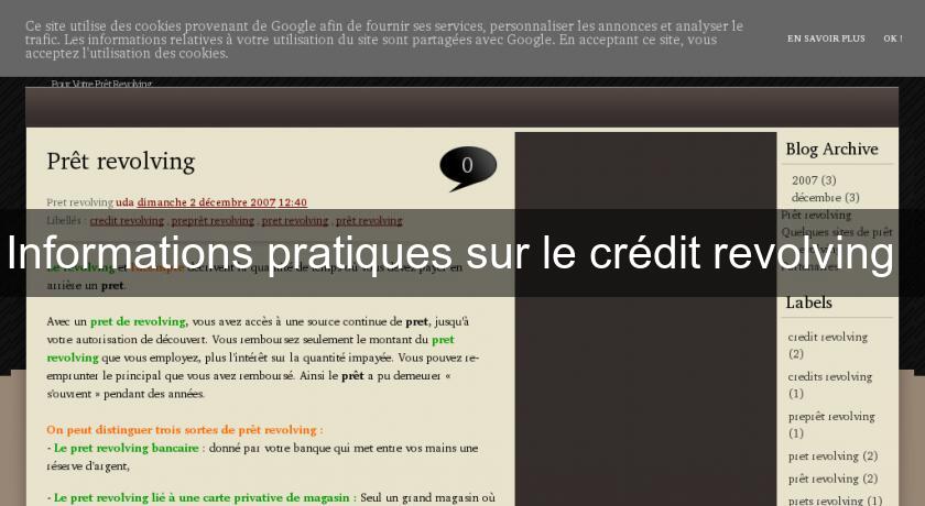 Informations pratiques sur le crédit revolving Informations pratiques sur le crédit revolving