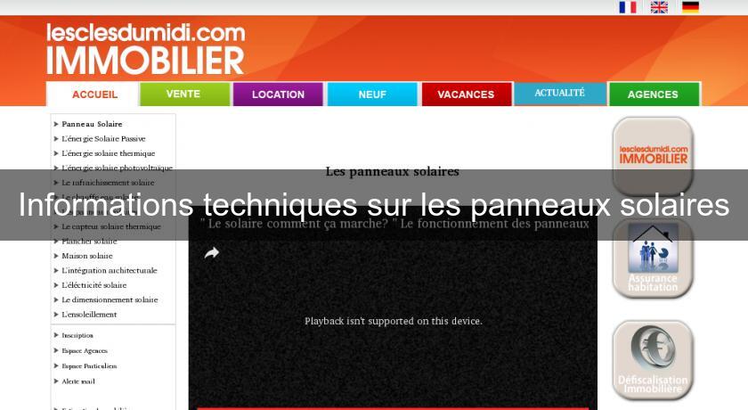 Informations techniques sur les panneaux solaires Informations techniques sur les panneaux solaires