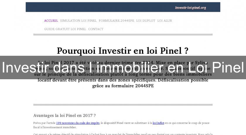 Investir dans l'immobilier en Loi Pinel Investir dans l'immobilier en Loi Pinel
