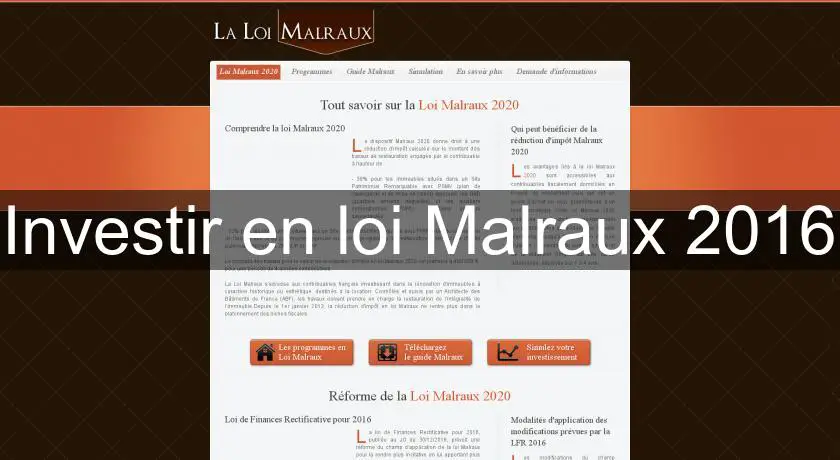 Investir en loi Malraux 2016