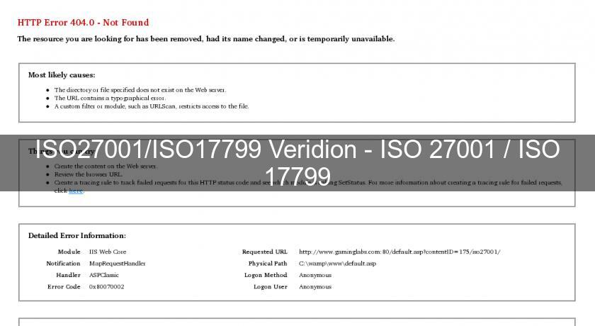 ISO27001/ISO17799 Veridion - ISO 27001 / ISO 17799 ISO27001/ISO17799 Veridion - ISO 27001 / ISO 17799