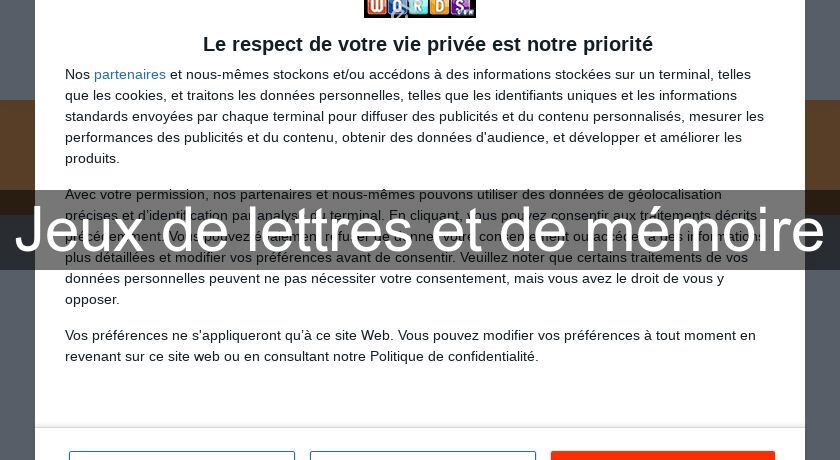 Jeux de lettres et de mémoire Jeux de lettres et de mémoire