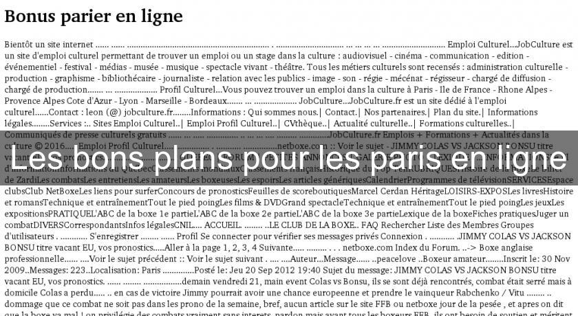 Les bons plans pour les paris en ligne Les bons plans pour les paris en ligne