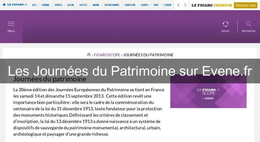 Les Journées du Patrimoine sur Evene.fr
