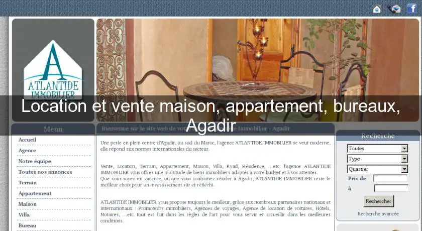 Location et vente maison, appartement, bureaux, Agadir