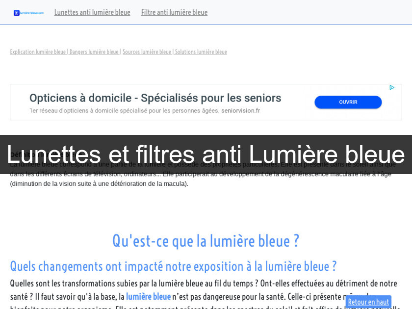 Lunettes et filtres anti Lumière bleue Lunettes et filtres anti Lumière bleue