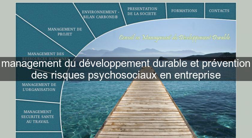 management du développement durable et prévention des risques psychosociaux en entreprise management du développement durable et prévention des risques psychosociaux en entreprise