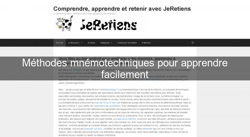 Méthodes mnémotechniques pour apprendre facilement Méthodes mnémotechniques pour apprendre facilement