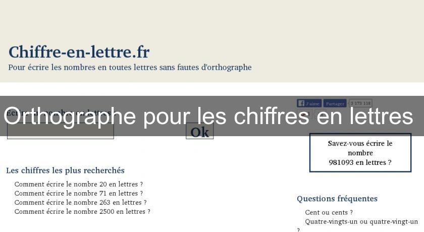 Orthographe pour les chiffres en lettres Orthographe pour les chiffres en lettres
