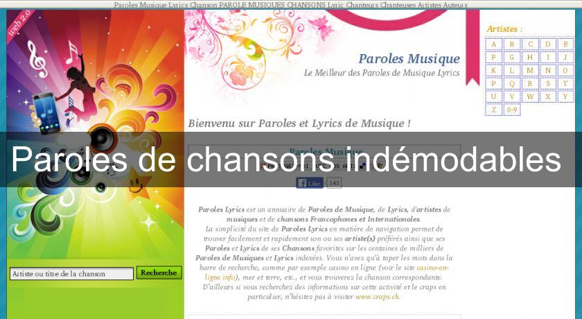 Paroles de chansons indémodables Paroles de chansons indémodables