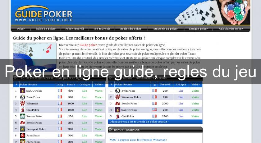 Poker en ligne guide, regles du jeu Poker en ligne guide, regles du jeu