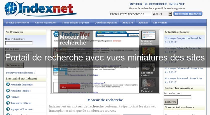 Portail de recherche avec vues miniatures des sites