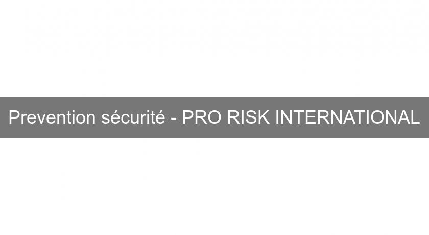 Prevention sécurité - PRO RISK INTERNATIONAL Prevention sécurité - PRO RISK INTERNATIONAL
