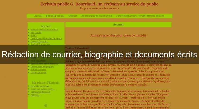 Rédaction de courrier, biographie et documents écrits Rédaction de courrier, biographie et documents écrits