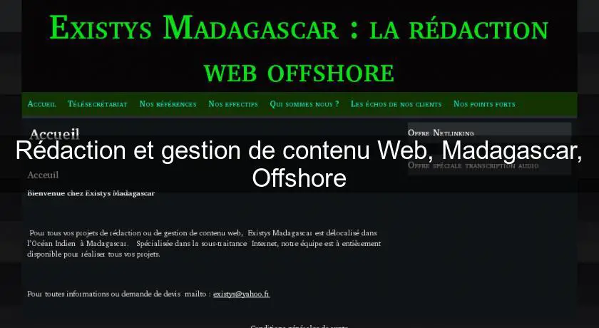 Rédaction et gestion de contenu Web, Madagascar, Offshore