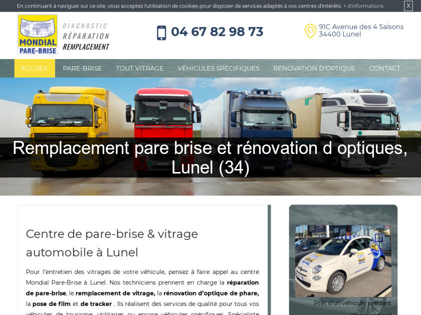 Remplacement pare brise et rénovation d'optiques, Lunel (34)