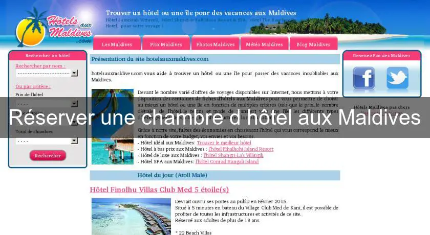 Réserver une chambre d'hôtel aux Maldives