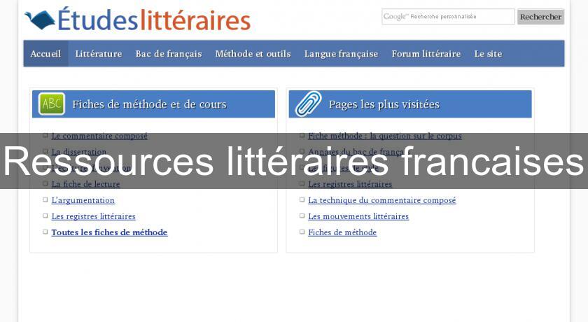 Ressources littéraires francaises Ressources littéraires francaises