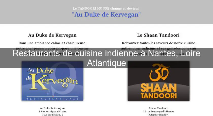 Restaurants de cuisine indienne à Nantes, Loire Atlantique